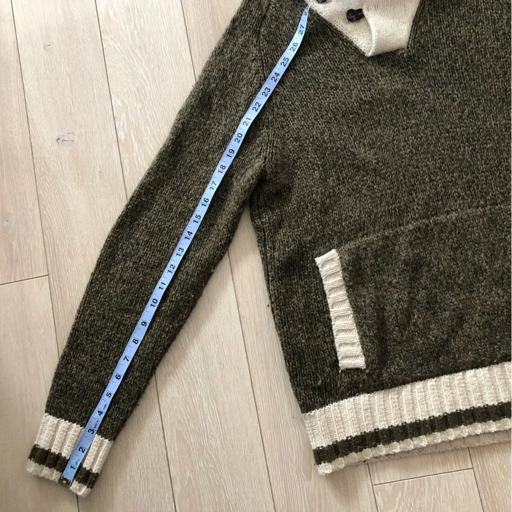 Roots Cabin Wool Blend Shawl Neck Elbow Patch Marled Sweater in Green Size S - Picture 6 of 12